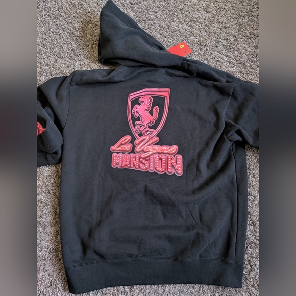 NWT Puma Ferrari Black Las Vegas Mansion Race Neon Hoodie Men's L - Picture 1 of 8